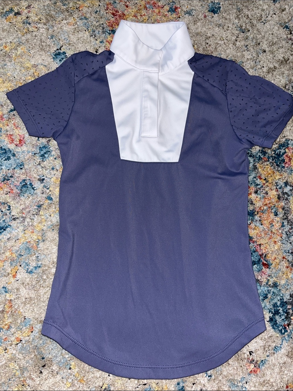 Girls Navy Short Sleeve Equestrian Polo with White Placket